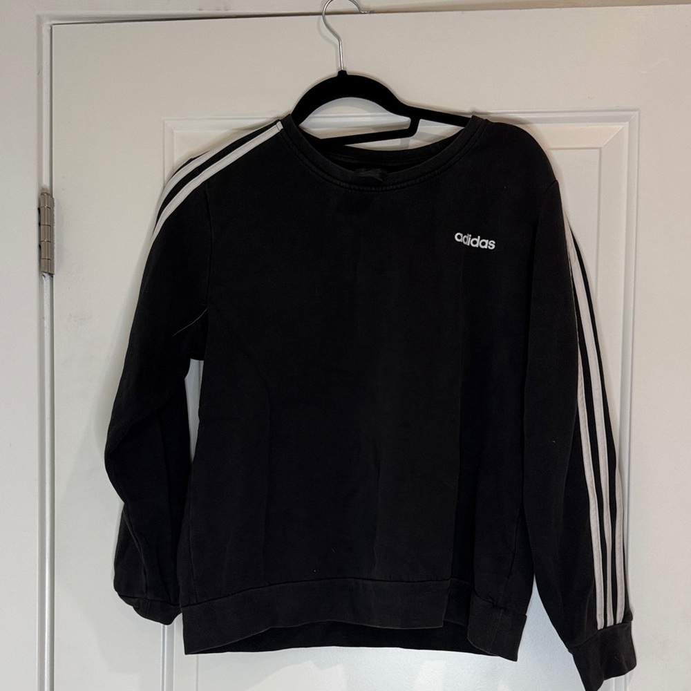 Adidas Black Pullover with White Sleeve Stripes